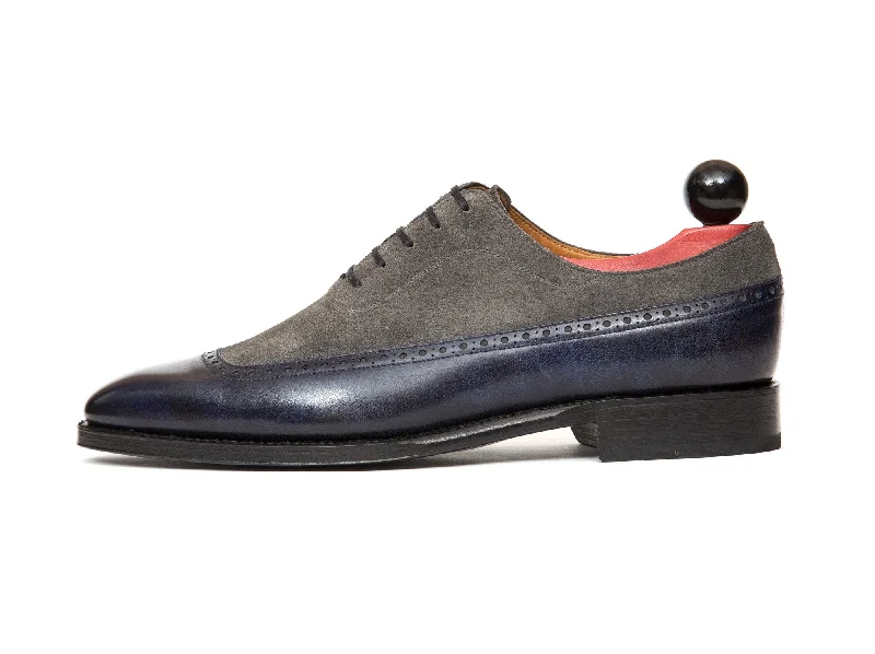 Men's Oxfords with a high - quality leather upperSebastien - MTO - Navy Museum Calf / Mid Grey Suede - LPB Last - Single Leather Sole Men's Oxfords with a high - quality leather upperSebastien - MTO - Navy Museum Calf / Mid Grey Suede - LPB Last - Single Leather Sole
