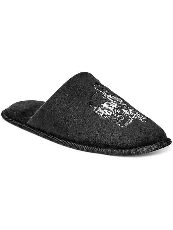 Men's plush slippers with a faux fur liningSkull Mens Embroidered Slip On Slide Slippers