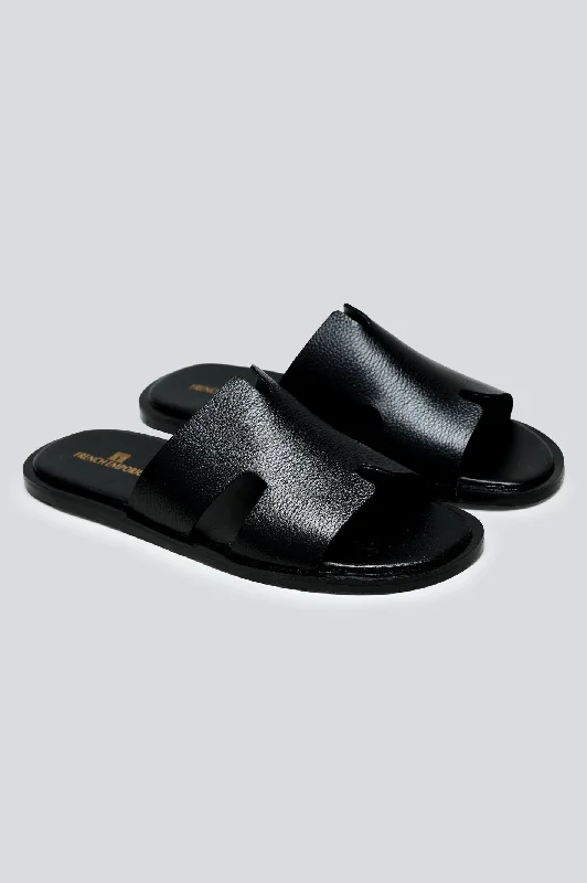 Men's slippers with a leather sole for a classic lookBlack Slippers For Men