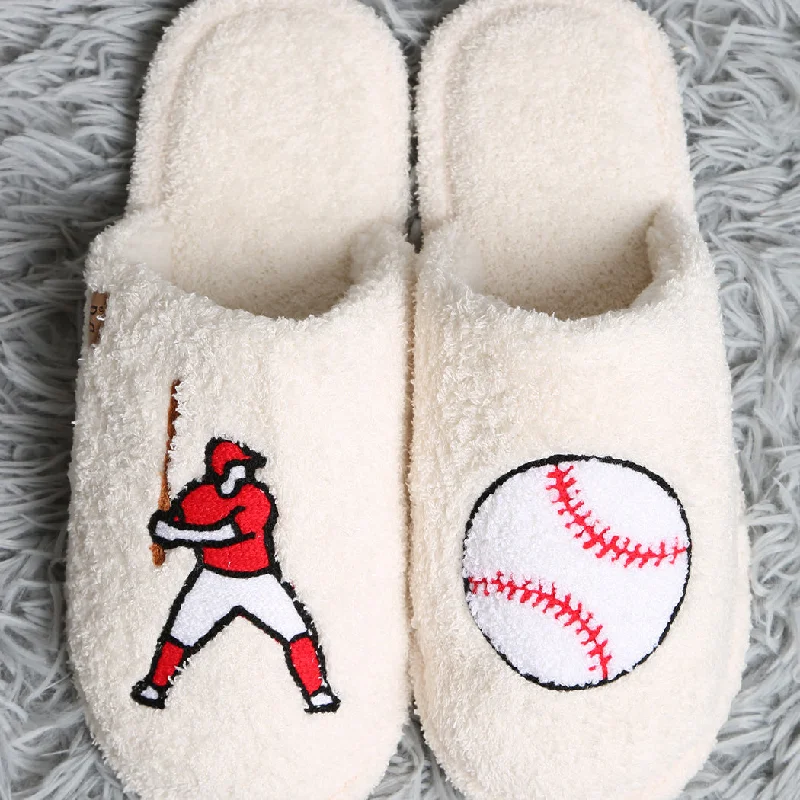 Leather men's slippers with a mule styleBaseball Gameday Indoor Home Slippers