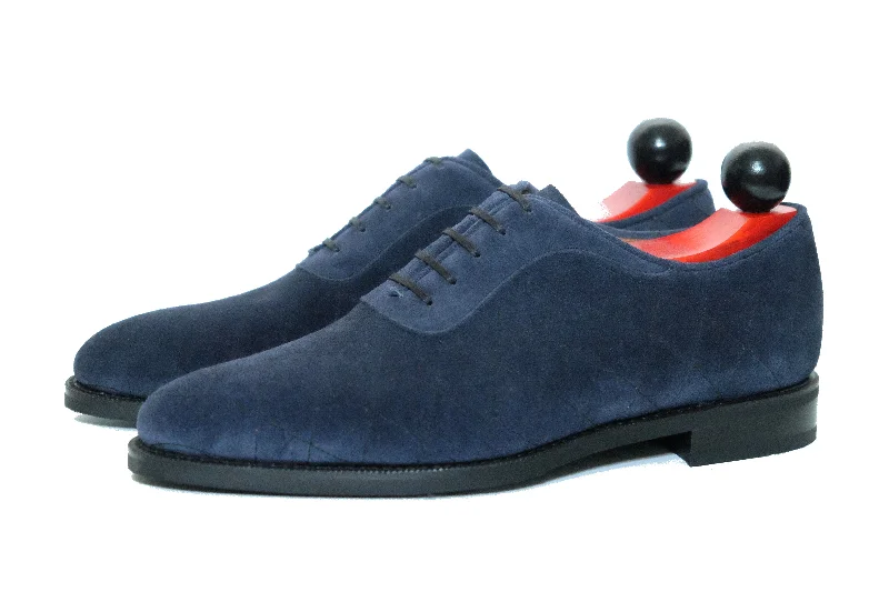 Men's Oxfords with a low - heeled design and a square toeSpokane - MTO - Quilted Navy Suede - TMG Last - City Rubber Sole Men's Oxfords with a low - heeled design and a square toeSpokane - MTO - Quilted Navy Suede - TMG Last - City Rubber Sole