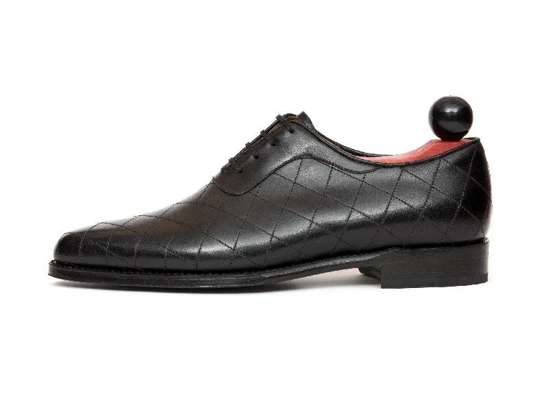 Men's Oxfords in a dark burgundy leather for a unique styleSpokane - MTO - Quilted Black Calf - JKF Last - Single Leather Sole Men's Oxfords in a dark burgundy leather for a unique styleSpokane - MTO - Quilted Black Calf - JKF Last - Single Leather Sole