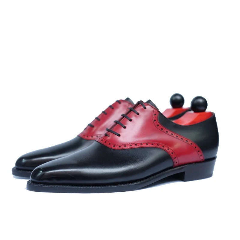 Men's Oxfords with a low - heeled design and a square toeStefano Redux - Black Calf / Red Calf Men's Oxfords with a low - heeled design and a square toeStefano Redux - Black Calf / Red Calf