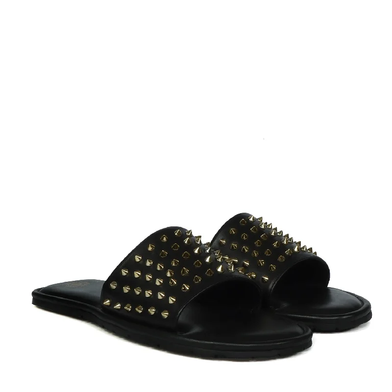 Men's slippers with a leather sole for a classic lookStudded Black Slide-in Slipper For Men