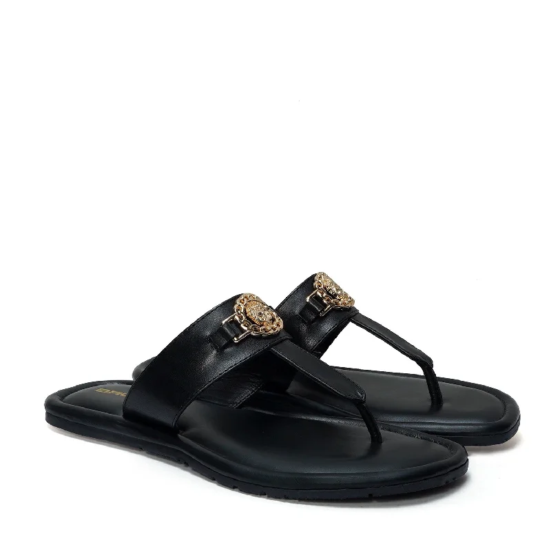 Men's slippers with a shock - absorbing midsoleT-Strap Black Slide-in Slipper with Trademark Buckle