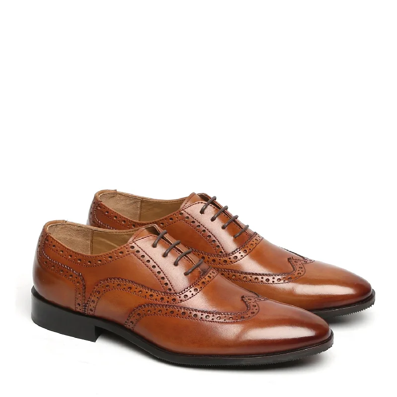 Men's Oxfords with a cap - toe design and a rubber heelTan Full Wingtip Brogue Oxfords Leather Shoe With Rubber Sole By BRUNE & BARESKIN Men's Oxfords with a cap - toe design and a rubber heelTan Full Wingtip Brogue Oxfords Leather Shoe With Rubber Sole By BRUNE & BARESKIN
