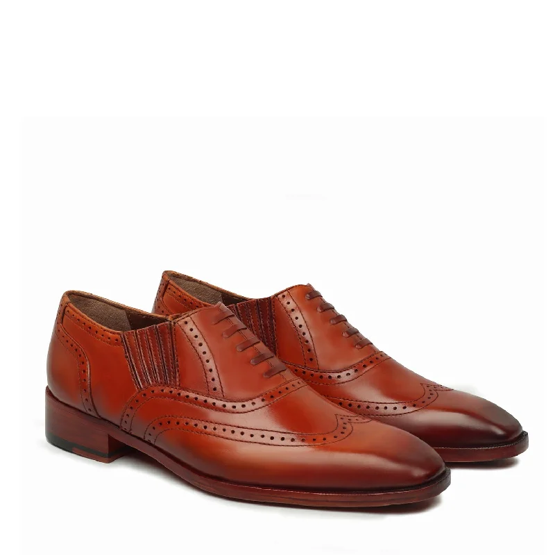 Men's Oxfords with a high - quality leather upperTan Lazy Man Stylish Wingtip Punching with Fixed Lace Oxfords by Brune & Bareskin Men's Oxfords with a high - quality leather upperTan Lazy Man Stylish Wingtip Punching with Fixed Lace Oxfords by Brune & Bareskin