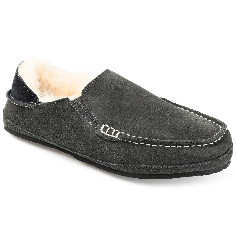 Men's slippers with a memory foam insoleTerritory Solace Genuine Sheepskin Fold-down Heel Moccasin Slipper