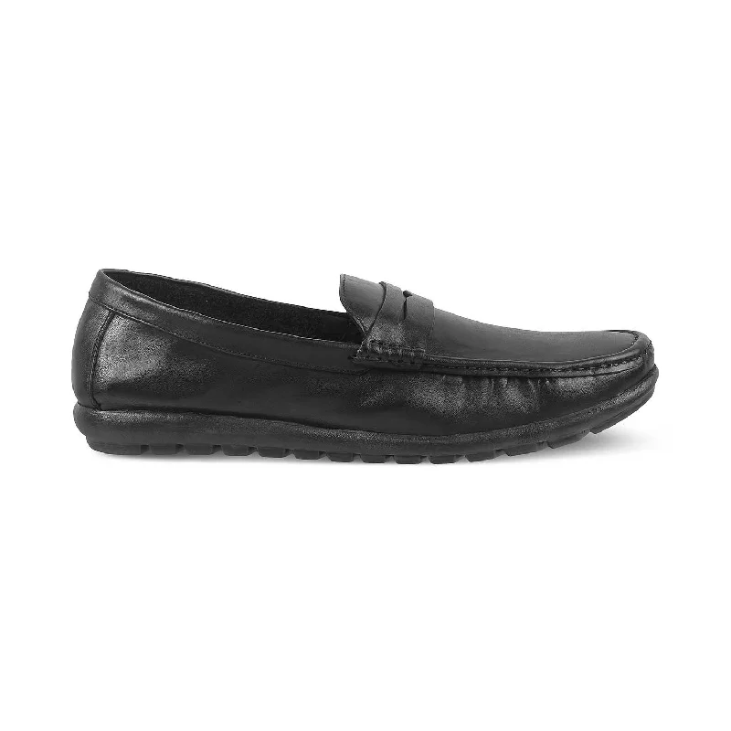 Men's loafers with a decorative buckleThe Argento Black Men's Leather Loafers Tresmode