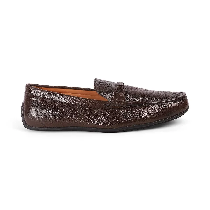 Men's loafers with a decorative buckleTresmode Event Brown Men's Leather Driving Loafers