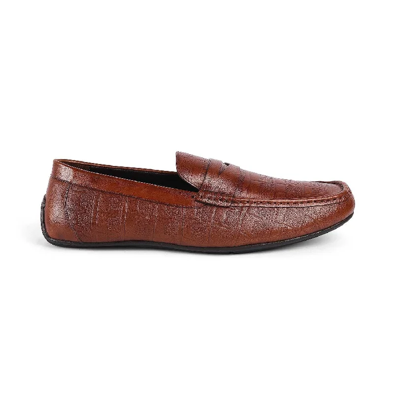 Men's loafers with a stretchy side panel for a better fitTresmode Miland Tan Men's Leather Penny Driving Loafers