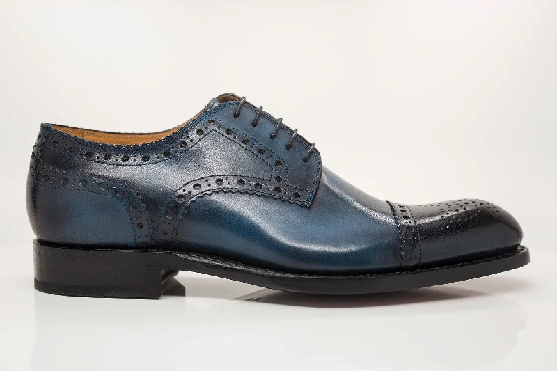 Men's Oxfords with a lace - up closure and a narrow fitBurnished Calfskin Lace-Up Oxford Blue Men's Oxfords with a lace - up closure and a narrow fitBurnished Calfskin Lace-Up Oxford Blue