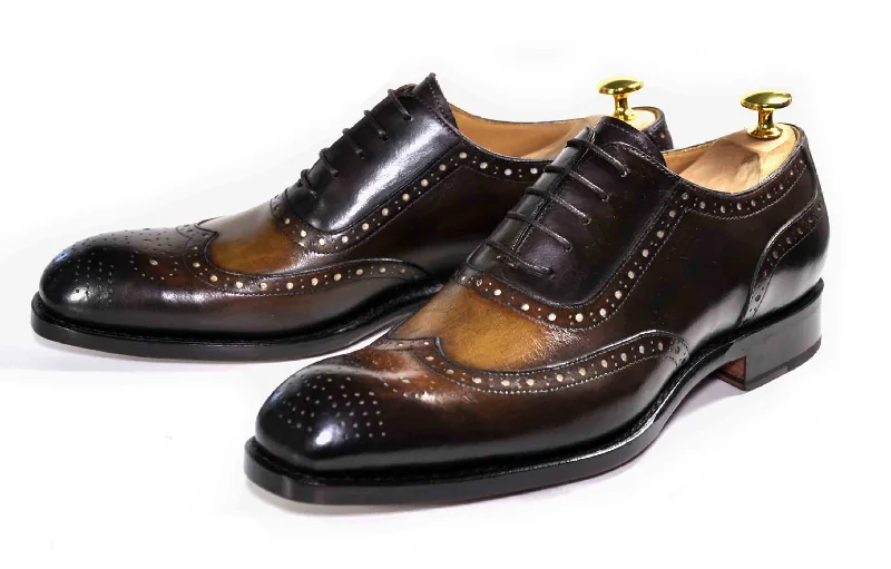 Men's Oxfords with a high - quality leather upperBurnished Calfskin Wingtip Spectator Oxford Cognac Men's Oxfords with a high - quality leather upperBurnished Calfskin Wingtip Spectator Oxford Cognac