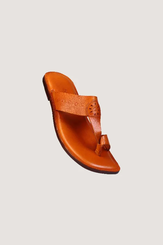 Men's slippers with a rubber sole for outdoor useVegetable Tanned Leather Kolhapuri