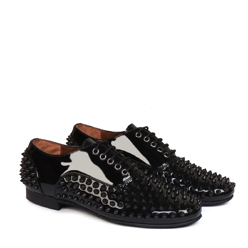Men's Oxford shoes with a padded insole for all - day comfortToe And Counter Black Studded Patent Oxford Leather Lace-Up's Shoes For Men by Brune & Bareskin Men's Oxford shoes with a padded insole for all - day comfortToe And Counter Black Studded Patent Oxford Leather Lace-Up's Shoes For Men by Brune & Bareskin