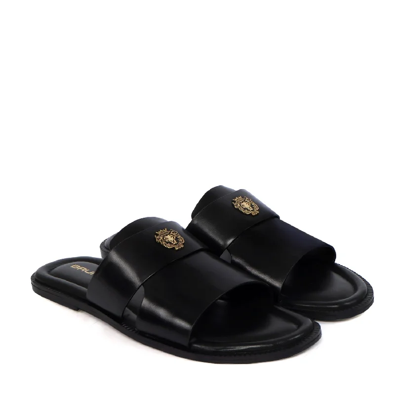Leather men's slippers with a mule styleWelt Slippers with Broad Strapped Cut Out Detail Black Leather Leather men's slippers with a mule styleWelt Slippers with Broad Strapped Cut Out Detail Black Leather