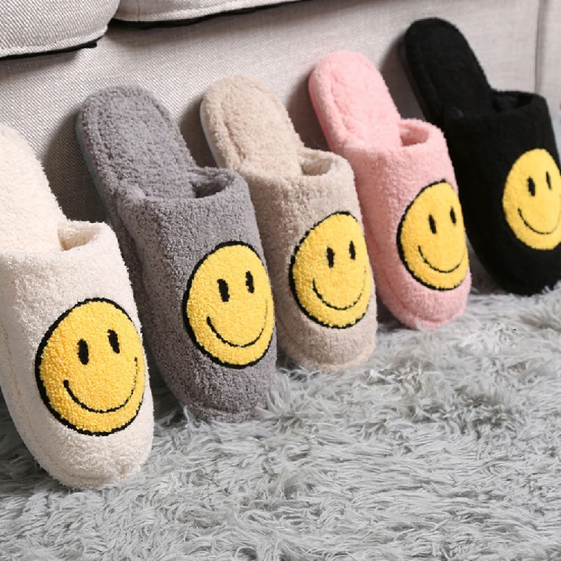 Men's slippers with a leather sole for a classic lookWinter Luxury Soft Happy Face Slipper Pack of 6 Pairs