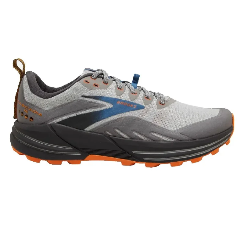 Trail - running men's shoes with a rugged outsoleMens Brooks Cascadia 16 - Oyster / Mushroom / Orange