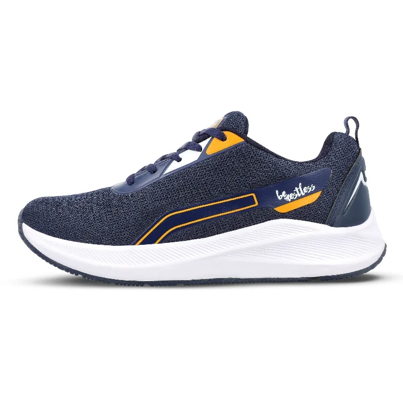 Men's walking shoes with a leather lining for breathabilityWalkaroo Men Sports Shoe - WS9073 Navy Blue Yellow