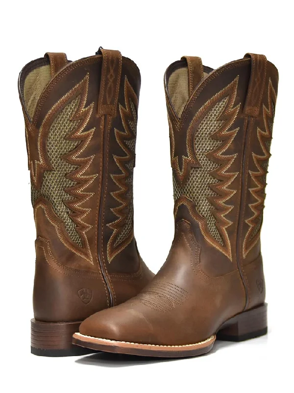 Men's cowboy boots with a tooled leather designAriat 10023129 Mens Venttek Ultra Square Toe Boot Distressed Brown