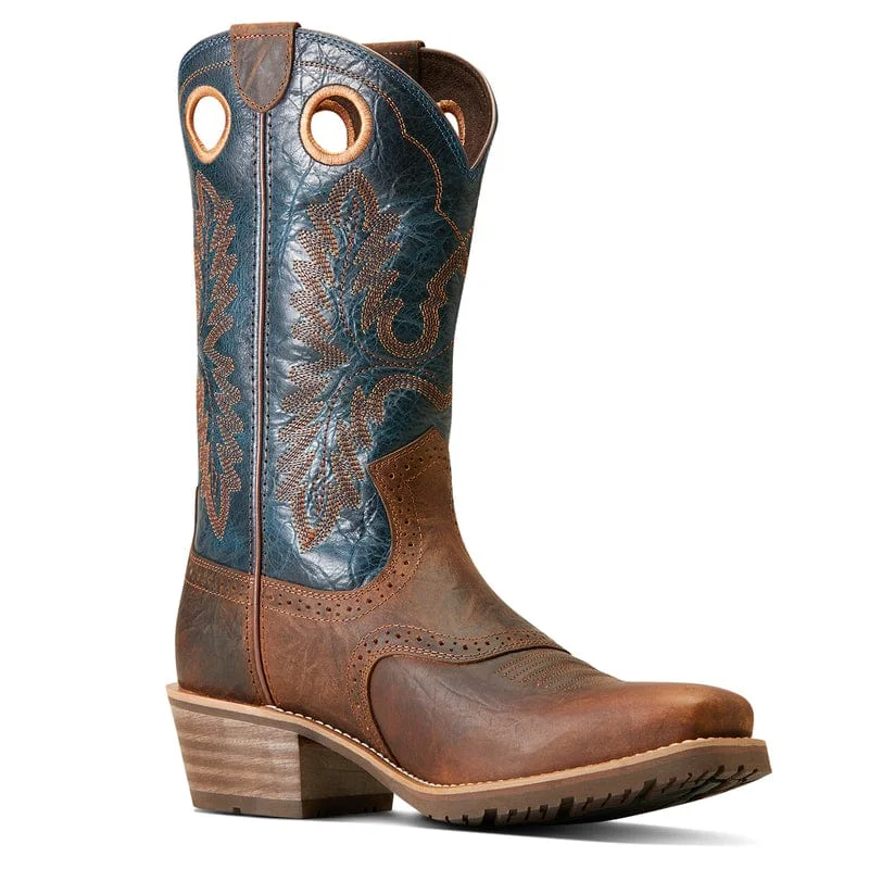 Men's genuine leather cowboy boots with a pointed toeAriat Men's Hybrid Roughstock Fiery Brown Crunch Western Boots 10046831