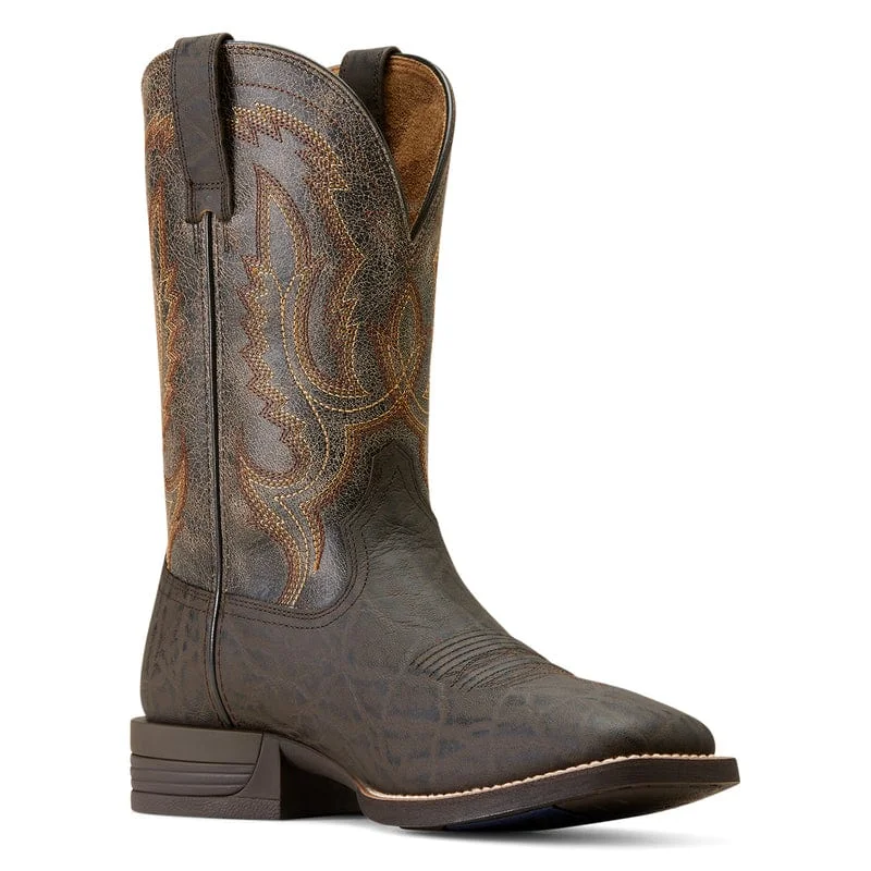 Men's cowboy boots with a silver - toned buckleAriat Men's Steadfast Chocolate Elephant Print-Crinkled Grey Western Boots 10046977