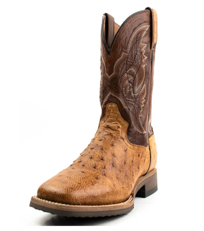 Men's cowboy boots with a snake - skin textureDan Post Saddle Hand Quilled Ostrich Western Boot