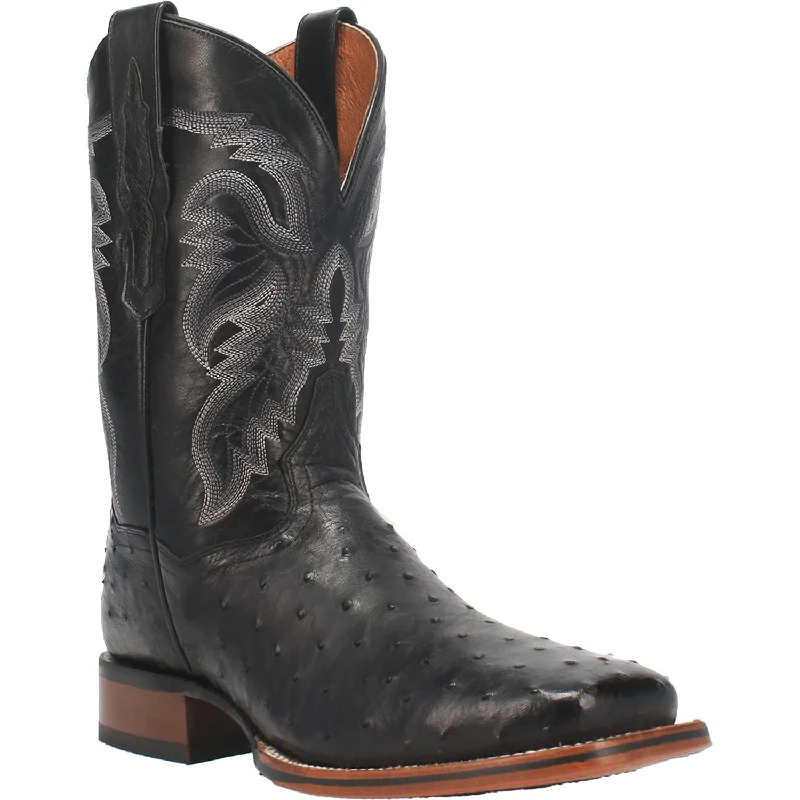 Men's cowboy boots with a tooled leather designDan Post Mens Alamosa Cowboy Boots Ostrich Black