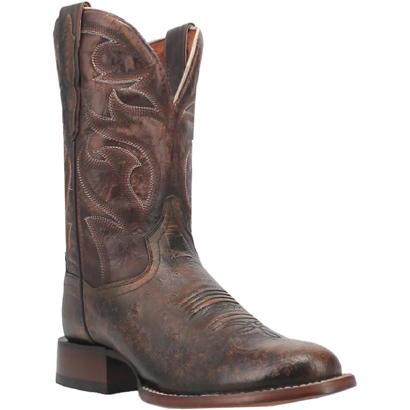 Men's cowboy boots with a leather sole for a classic lookDan Post Mens Clyde Cognac Smooth Ostrich Cowboy Boots