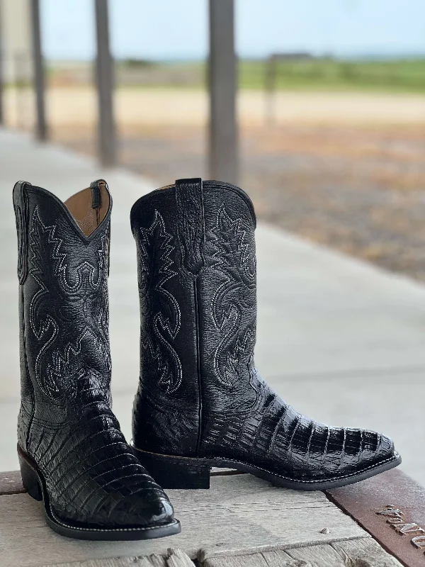 Men's cowboy boots with a tooled leather designFenoglio Boot Co. | Black Caiman Boot