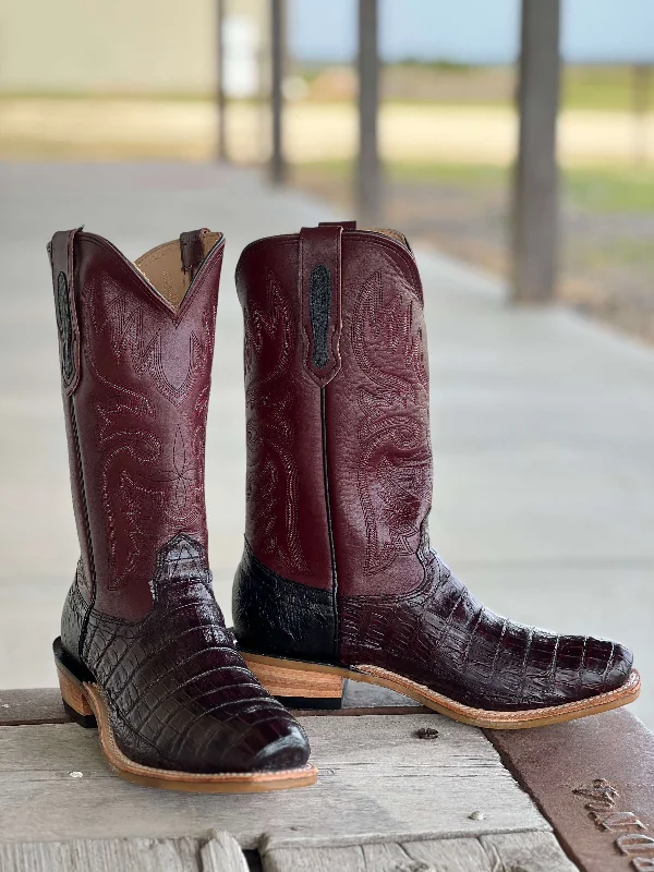 Men's cowboy boots with a spur ledgeFenoglio Boot Co. | Black Cherry Caiman Boot