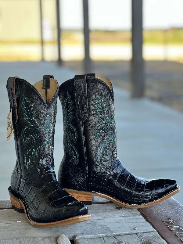 Men's cowboy boots with a decorative inlayFenoglio Boot Co. | Black Nile Boot