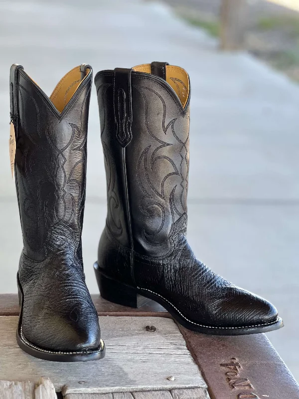 Vintage - style men's cowboy boots with a square toeFenoglio Boot Co. | Black Smooth Ostrich Boot