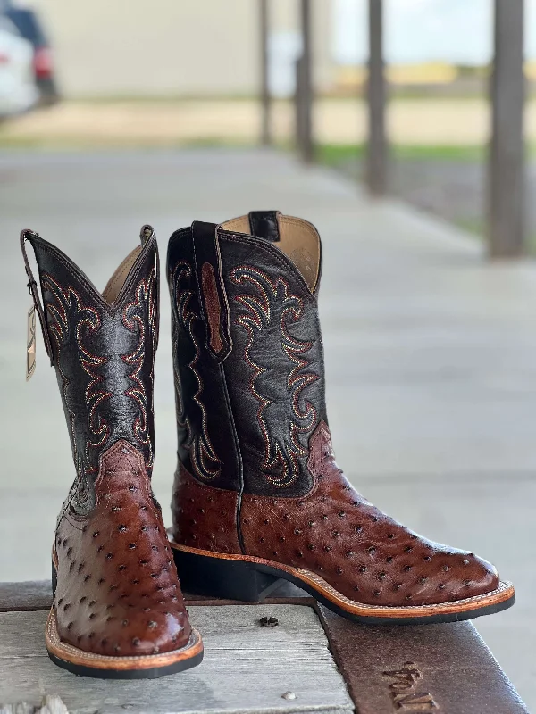 Men's cowboy boots in a dark brown leatherFenoglio Boot Co. | Kango Tobac Full Quill Ostrich Boot