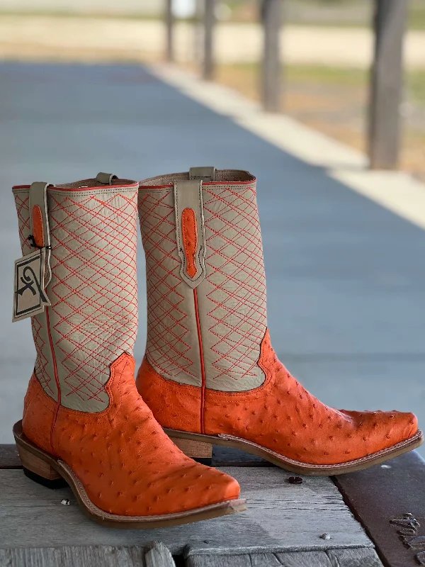 Men's cowboy boots with a decorative inlayFenoglio Boot Co. | Tangerine FQ Ostrich Boot