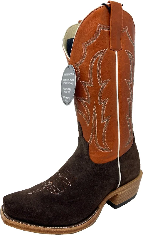 Men's cowboy boots with a scalloped edgeHorse Power by Anderson Bean Mens Tangerine Leather Top Hand Cowboy Boots