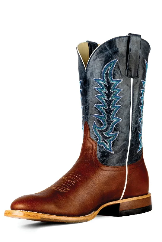 Men's cowboy boots with a high - heeled designHorse Power Mens Cognac Belton Navy Rex Goat Leather Cowboy Boots