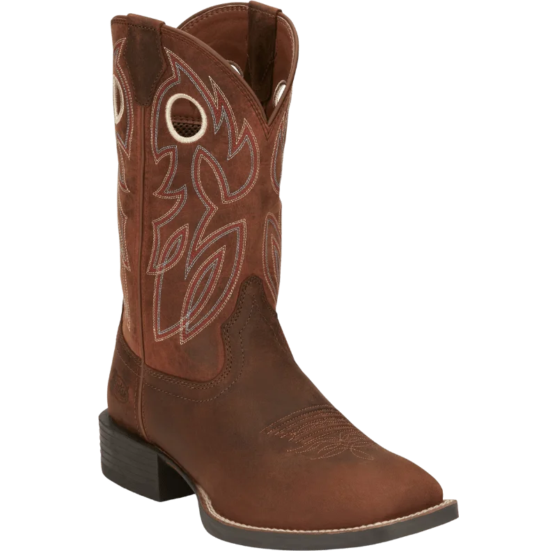 Men's cowboy boots with a silver - toned buckleJustin Men's Bowline Pecan Brown Water Buffalo Western Boots SE7523