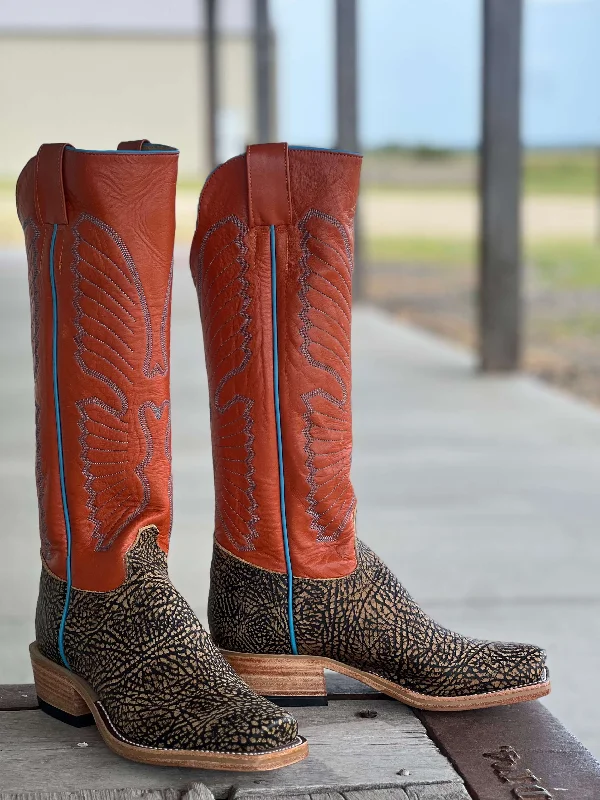 Men's cowboy boots with a tooled leather designOlathe Boot Co. | Mocha Shrunken Shoulder Tall Top Boot