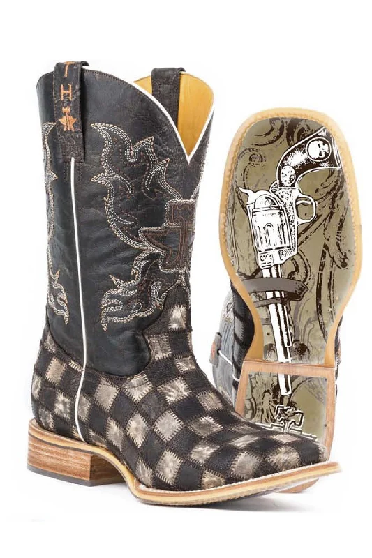 Men's cowboy boots with a leather lining for comfortTin Haul Boots Mens Brown Leather Gunslinger Gun Metal Check Cowboy