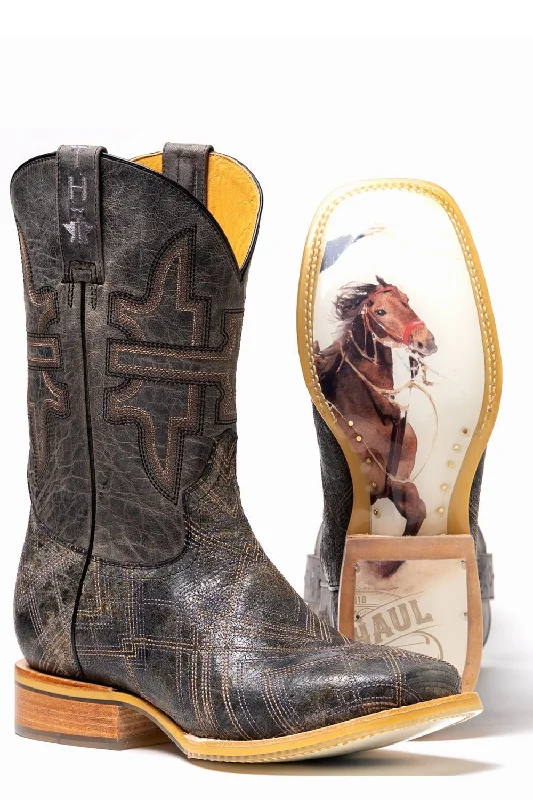 Men's cowboy boots with a leather sole for a classic lookTin Haul Mens Black Leather Latidudes Team Rodeo Cowboy Boots