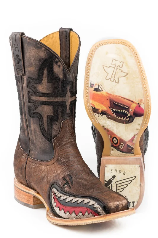 Vintage - style men's cowboy boots with a square toeTin Haul Mens Oily Brown Leather Warhawk Cowboy Boots