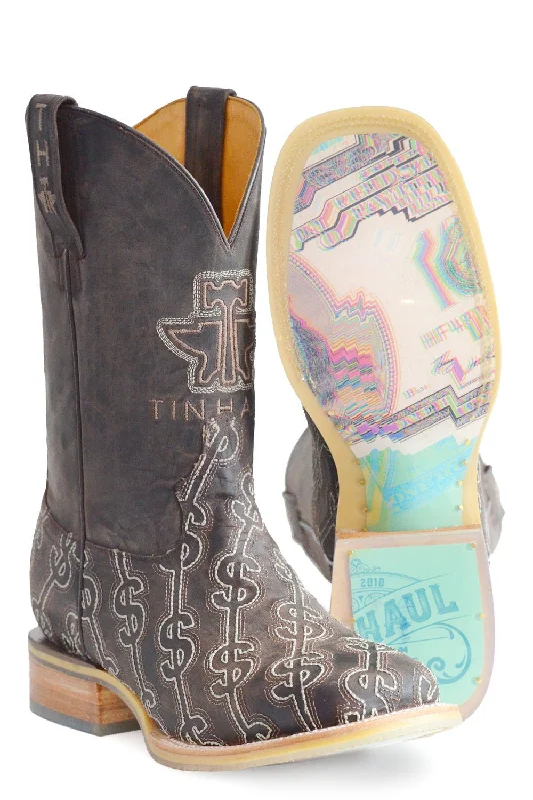 Men's cowboy boots with a pull - on strapTin Haul Mens Show Me The Money Black Leather Cowboy Boots