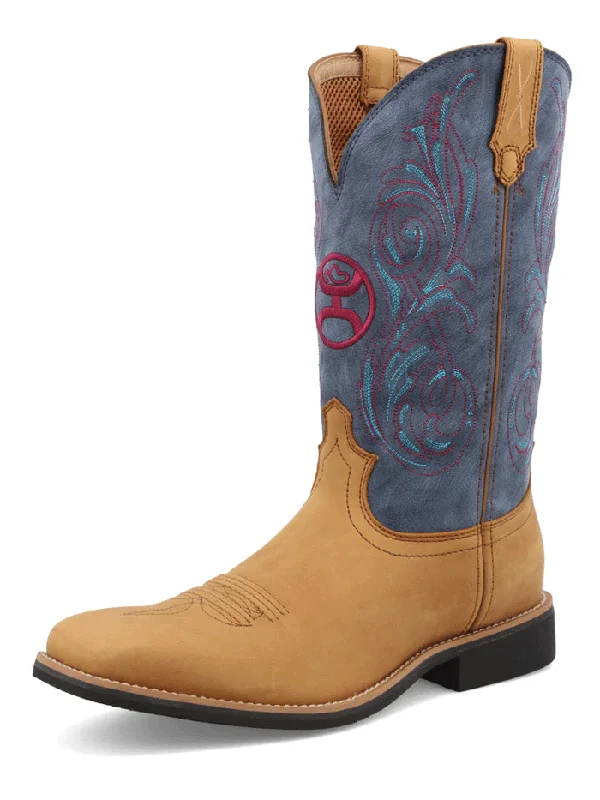 Men's cowboy boots with a decorative inlayTwisted X MHY0034 Mens Hooey Boot Peanut And Teal - A2