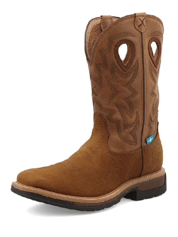 Men's cowboy boots with a silver - toned buckleTwisted X MLCWW05 Mens Waterproof Lite Western Work Boot Brown - 8