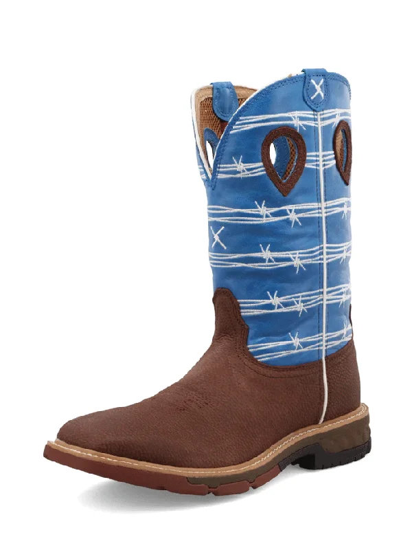 Men's cowboy boots with a rubber sole for tractionTwisted X MXB0001 Mens Western Work Boot Burgundy And Sky Blue - 11A