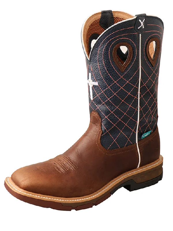 Men's cowboy boots with a snake - skin textureTwisted X MXBW001 Mens Waterproof Western Work Boot Mocha Navy - Ø