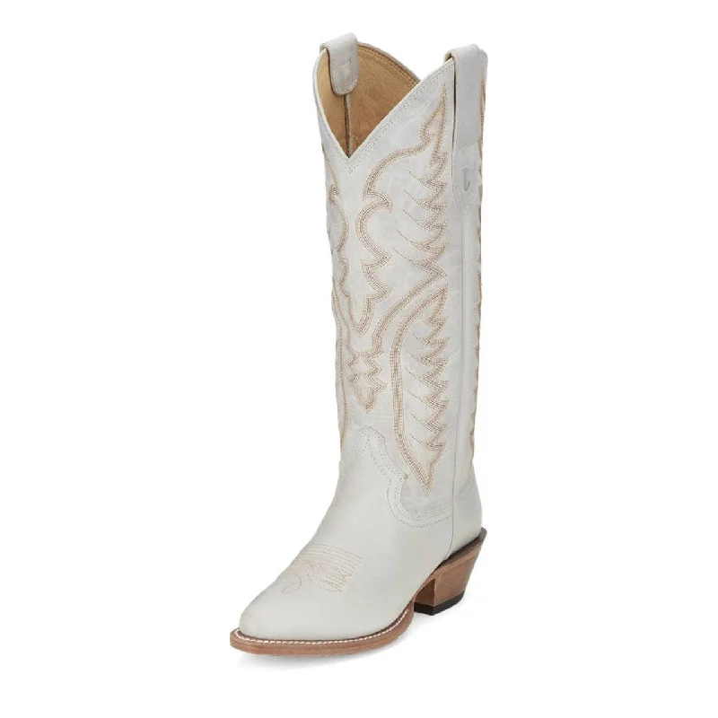 Western - style men's boots with intricate tooling and stitchingJustin Evelyn Tall Top Ivory Ladies Boot