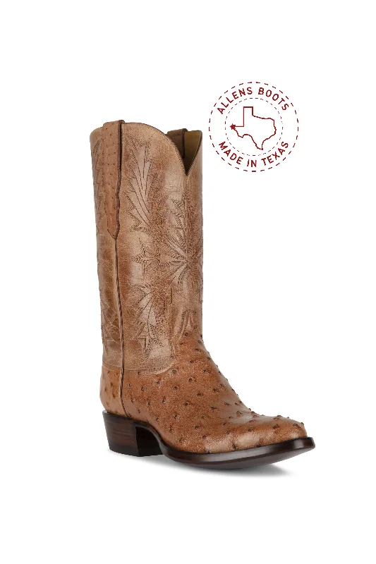 Men's western boots with a decorative inlay on the toe and heelAllens Brand - Full Quill Ostrich - Barnwood