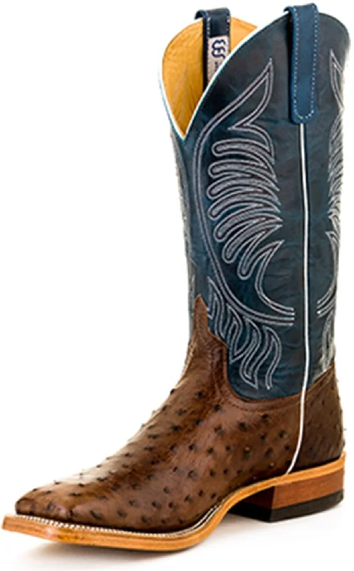 Men's western boots with a rubber sole for traction on various surfacesAnderson Bean Teal Fainting Goat Full Quill Ostrich Boot